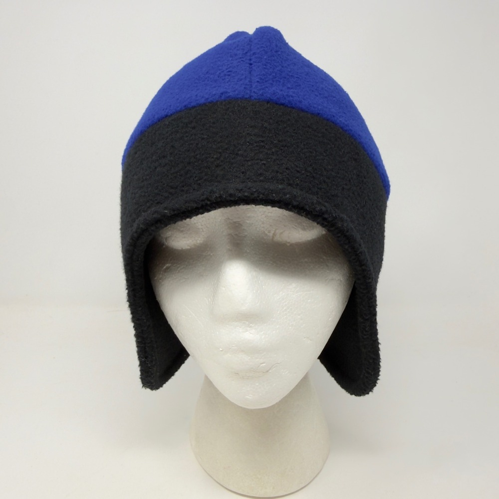 Vtg Columbia Sportswear Mens Fleece Earflap Beanie Blue Black Made in USA L/XL